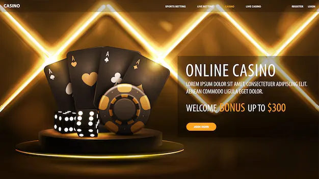banner digital negro casino linea casino dorado jugando cartas dados fichas poquer podio dorado flotando aire escena oscura pared lamparas neon doradas rombo linea 7993 8157 web